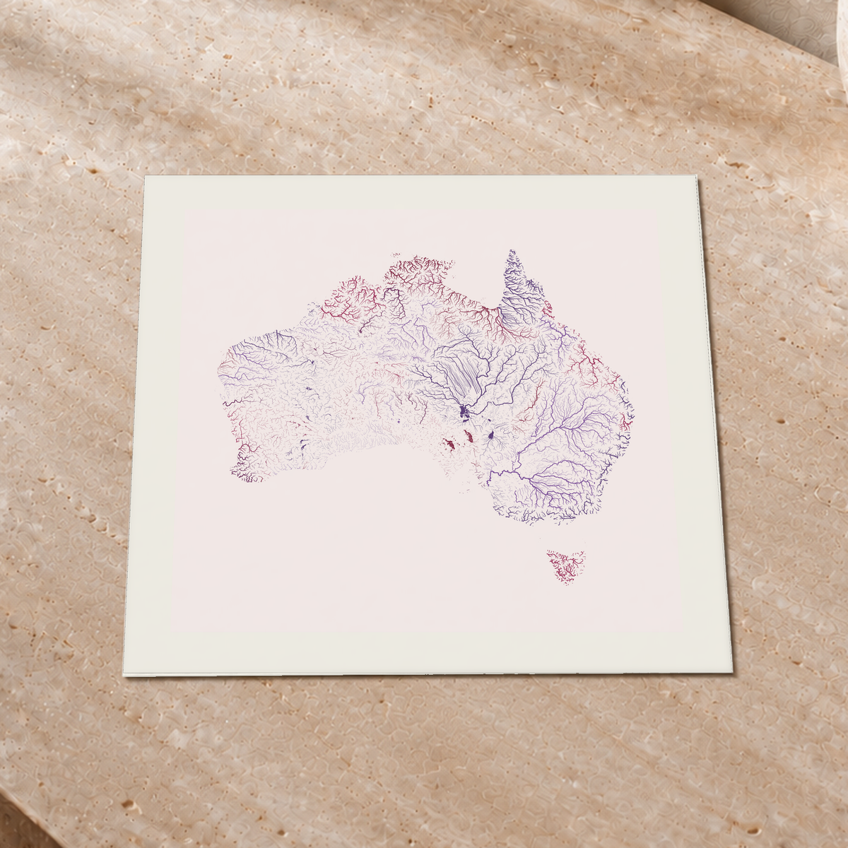 Beautiful Rivers — Austrália — Ameixa e rosé, Impressão fine art · 30 × 30 cm, Margem branca