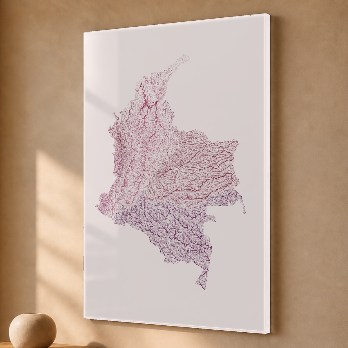 Quadro dos rios da Colômbia — Ameixa e rosé, Sem margem — Acrílico — 2x3
