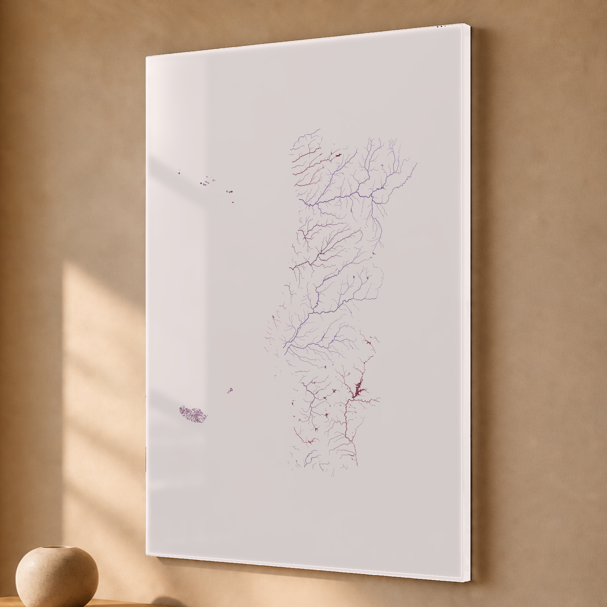 Beautiful Rivers — Portugal com Ilhas — Ameixa e rosé, Acrílico · 40 × 60 cm, Sem margem