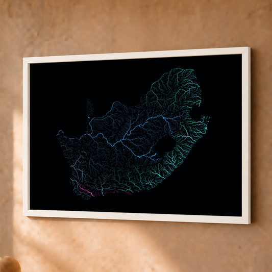 Beautiful Rivers — África do Sul — Neon hidrográfico, Fine art emoldurado · 30 × 40 cm, Branco · Sem margem