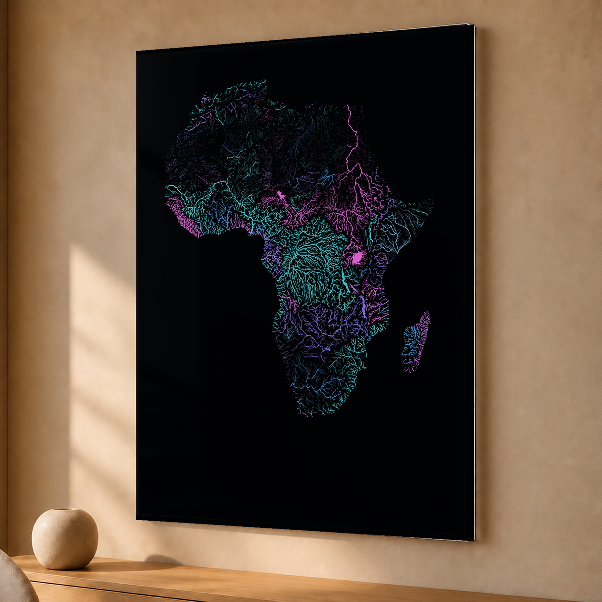 Beautiful Rivers — África — Neon hidrográfico, Acrílico · 30 × 40 cm, Sem margem