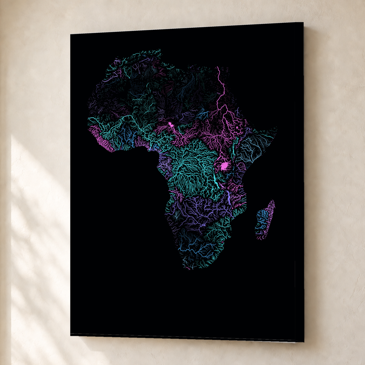 Beautiful Rivers — África — Neon hidrográfico, Canvas · 30 × 40 cm, Sem margem
