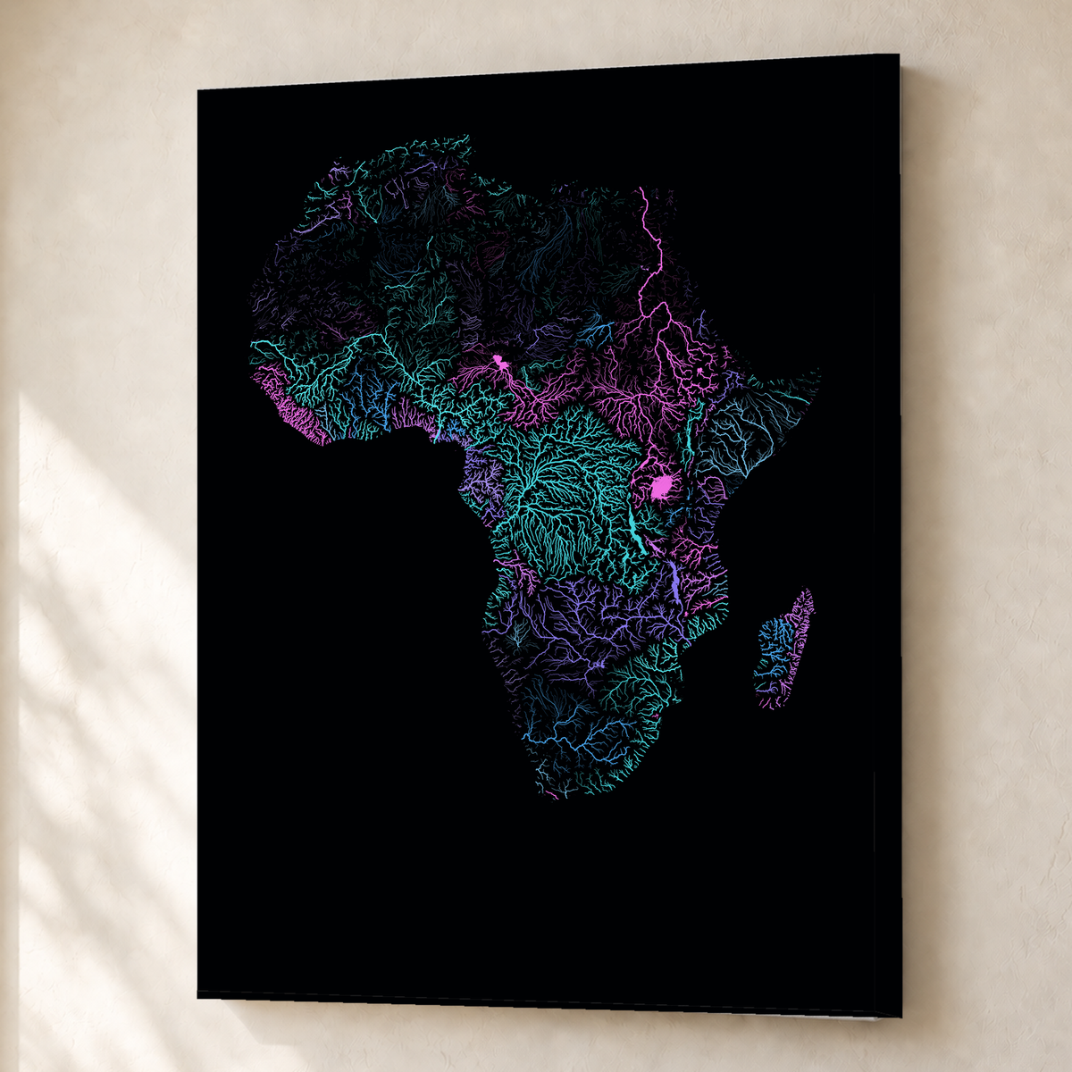 Beautiful Rivers — África — Neon hidrográfico, Canvas · 45 × 60 cm, Sem margem