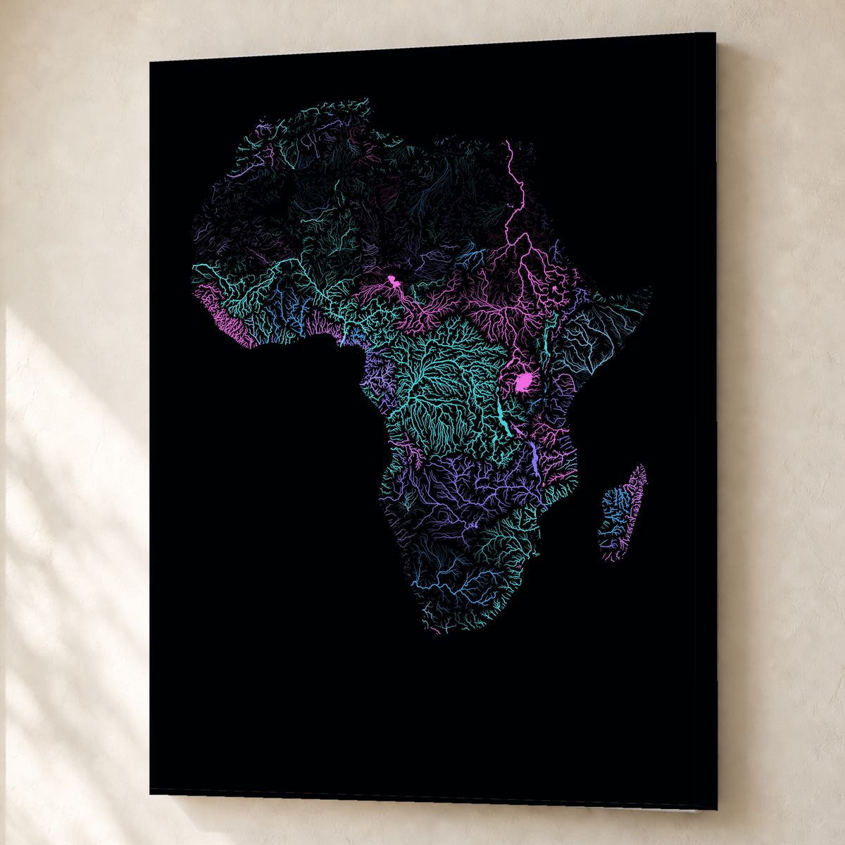 Beautiful Rivers — África — Neon hidrográfico, Canvas · 60 × 80 cm, Sem margem