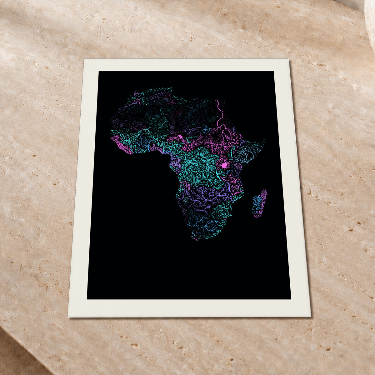 Beautiful Rivers — África — Neon hidrográfico, Impressão fine art · 30 × 40 cm, Margem branca