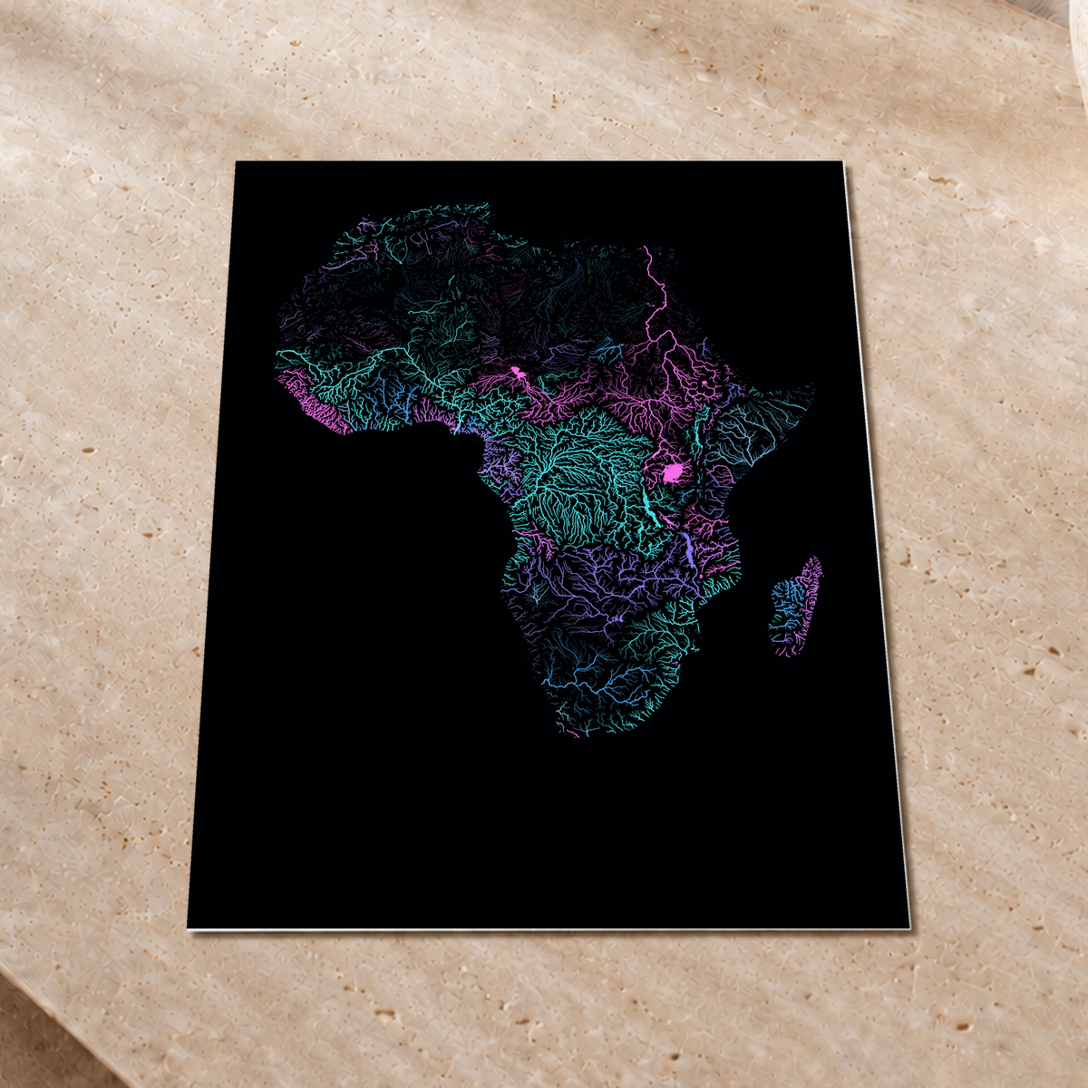 Beautiful Rivers — África — Neon hidrográfico, Impressão fine art · 45 × 60 cm, Sem margem
