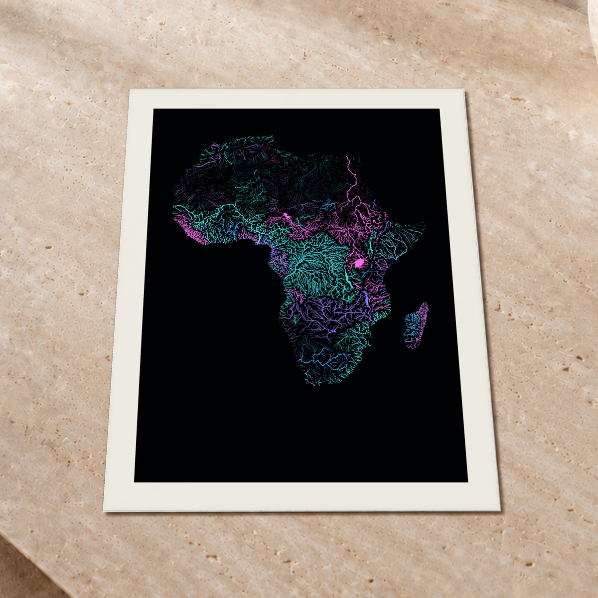 Beautiful Rivers — África — Neon hidrográfico, Impressão fine art · 45 × 60 cm, Margem branca