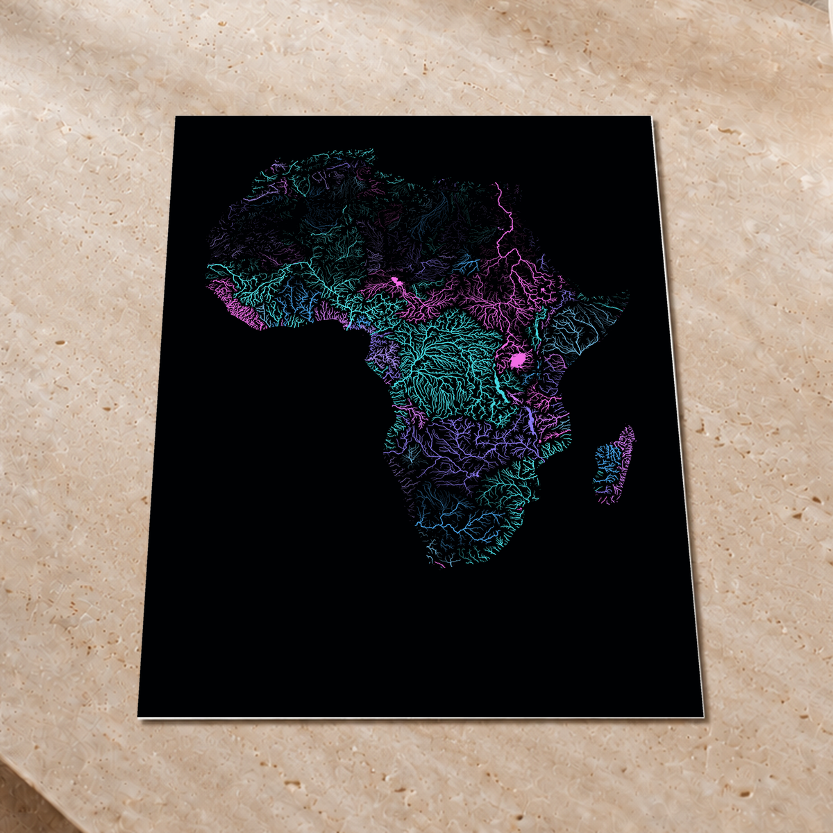 Beautiful Rivers — África — Neon hidrográfico, Impressão fine art · 60 × 80 cm, Sem margem