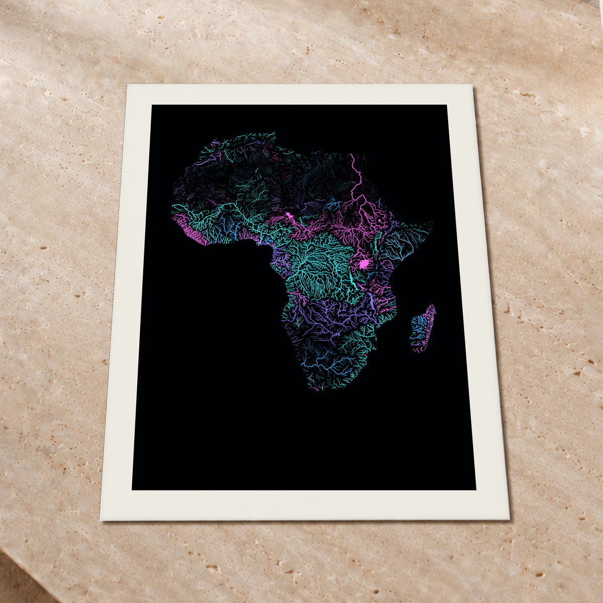 Beautiful Rivers — África — Neon hidrográfico, Impressão fine art · 60 × 80 cm, Margem branca