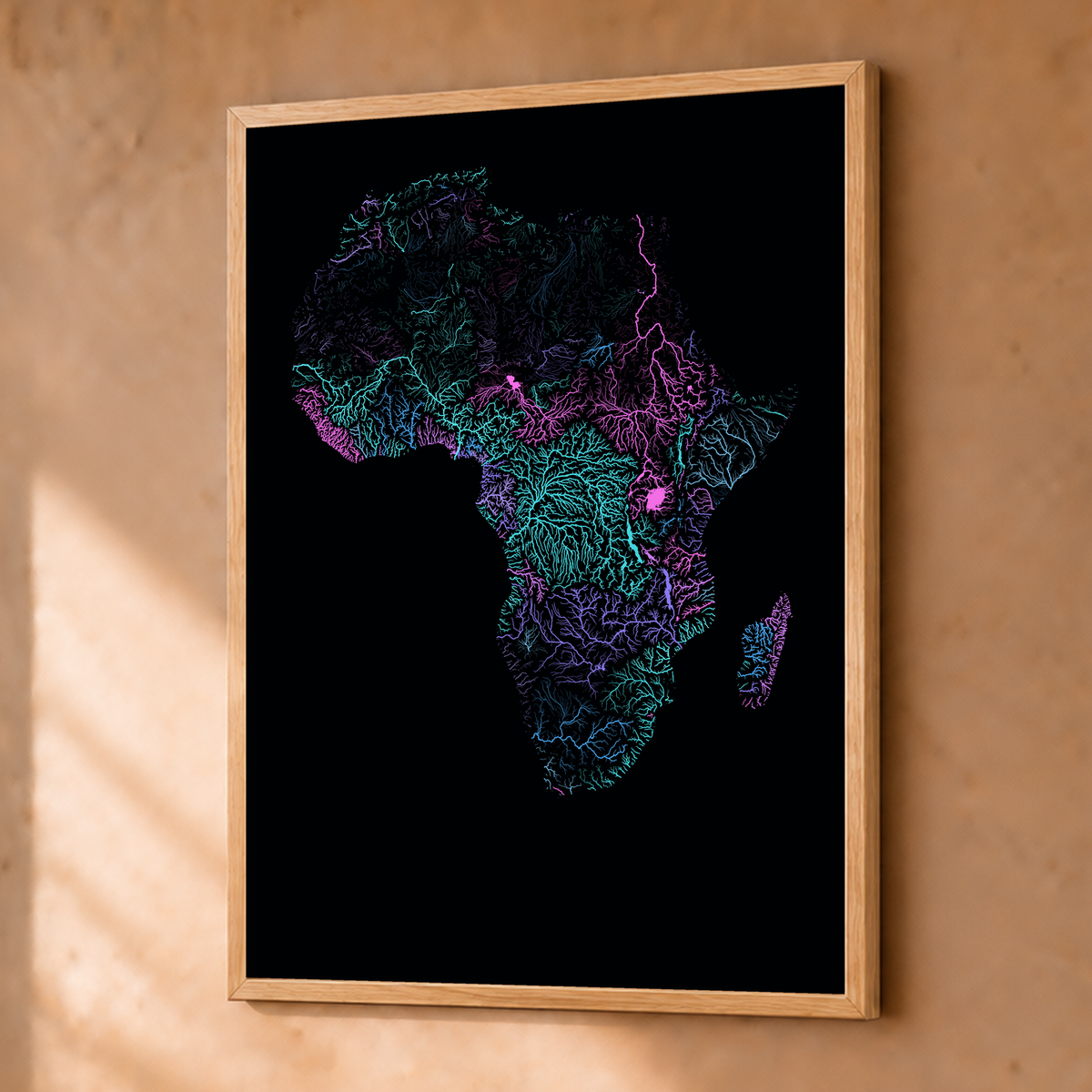 Beautiful Rivers — África — Neon hidrográfico, Fine art emoldurado · 30 × 40 cm, Natural · Sem margem
