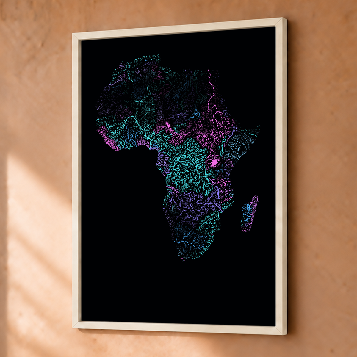 Beautiful Rivers — África — Neon hidrográfico, Fine art emoldurado · 30 × 40 cm, Branco · Sem margem