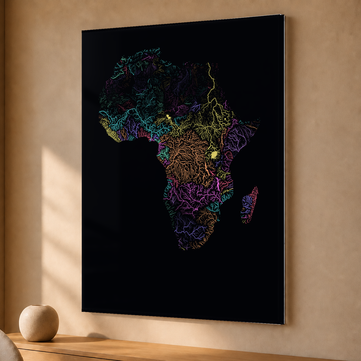 Beautiful Rivers — África — Neon por território, Acrílico · 30 × 40 cm, Sem margem