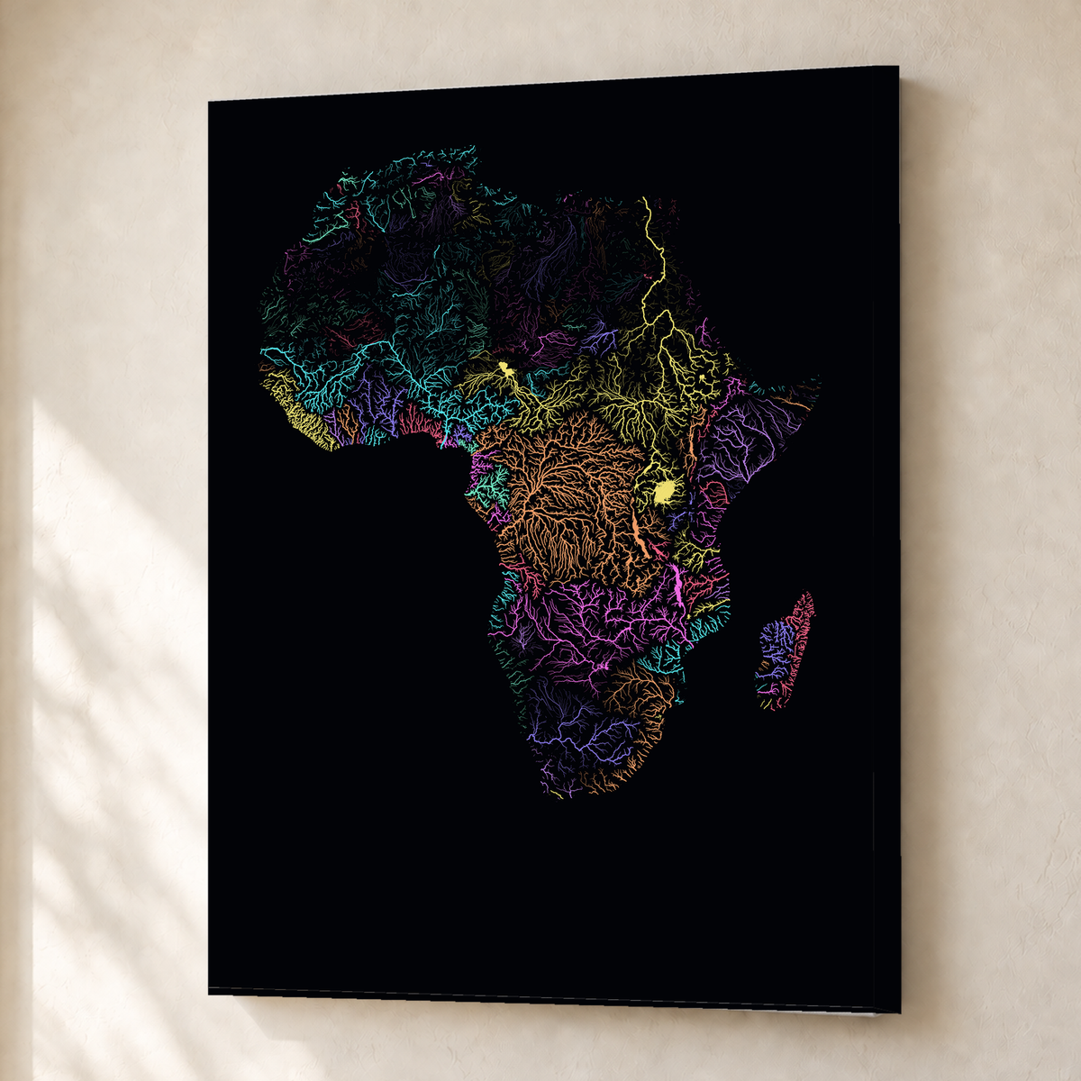 Beautiful Rivers — África — Neon por território, Canvas · 30 × 40 cm, Sem margem