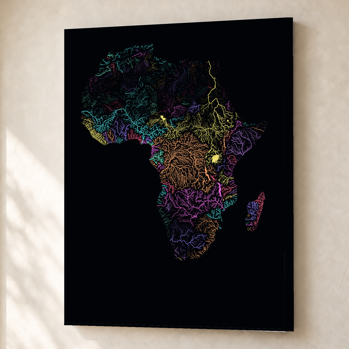Beautiful Rivers — África — Neon por território, Canvas · 45 × 60 cm, Sem margem