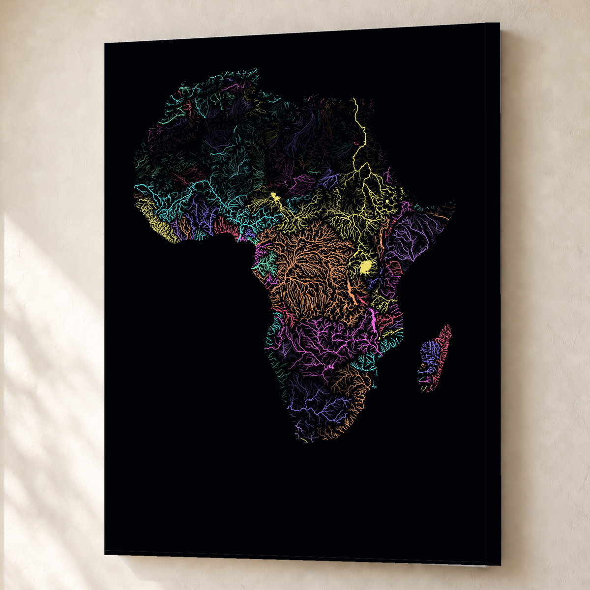 Beautiful Rivers — África — Neon por território, Canvas · 60 × 80 cm, Sem margem