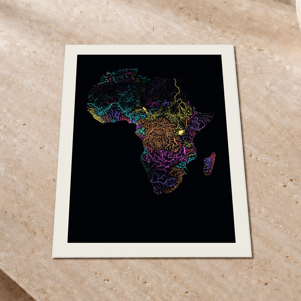 Beautiful Rivers — África — Neon por território, Impressão fine art · 45 × 60 cm, Margem branca