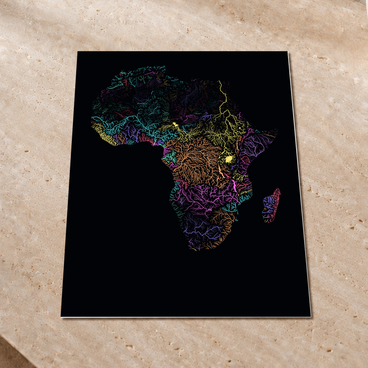 Beautiful Rivers — África — Neon por território, Impressão fine art · 60 × 80 cm, Sem margem
