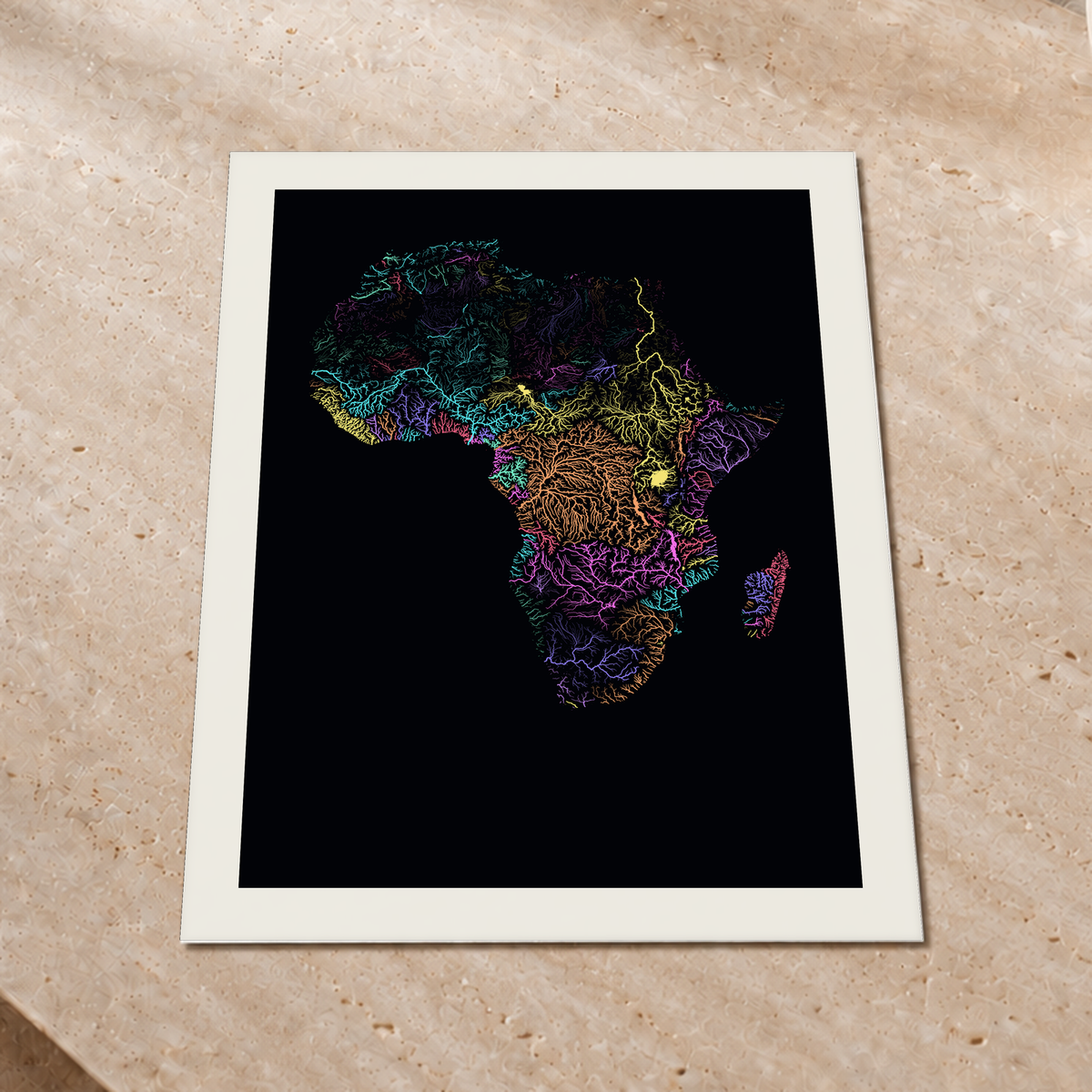 Beautiful Rivers — África — Neon por território, Impressão fine art · 60 × 80 cm, Margem branca