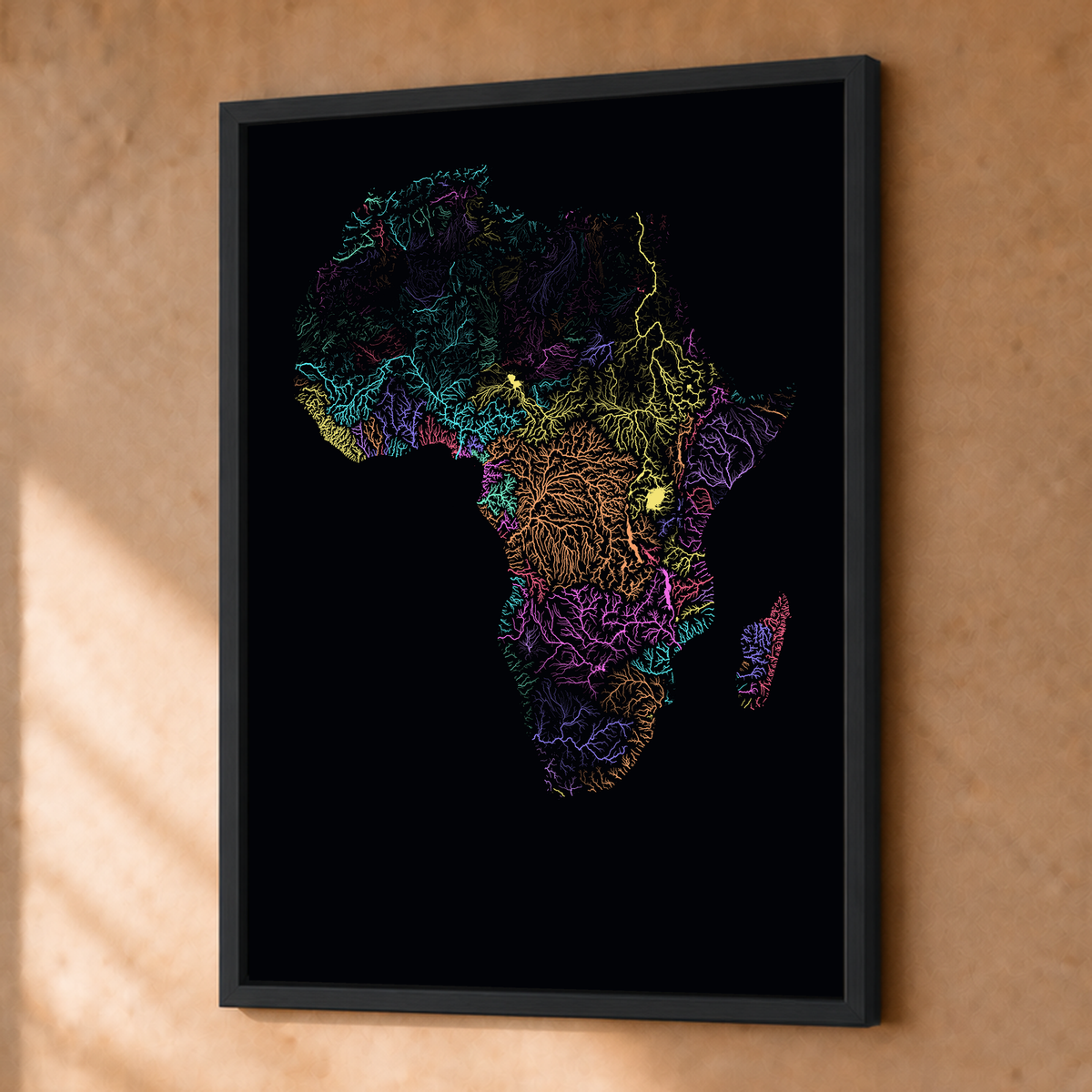 Beautiful Rivers — África — Neon por território, Fine art emoldurado · 30 × 40 cm, Preto · Sem margem