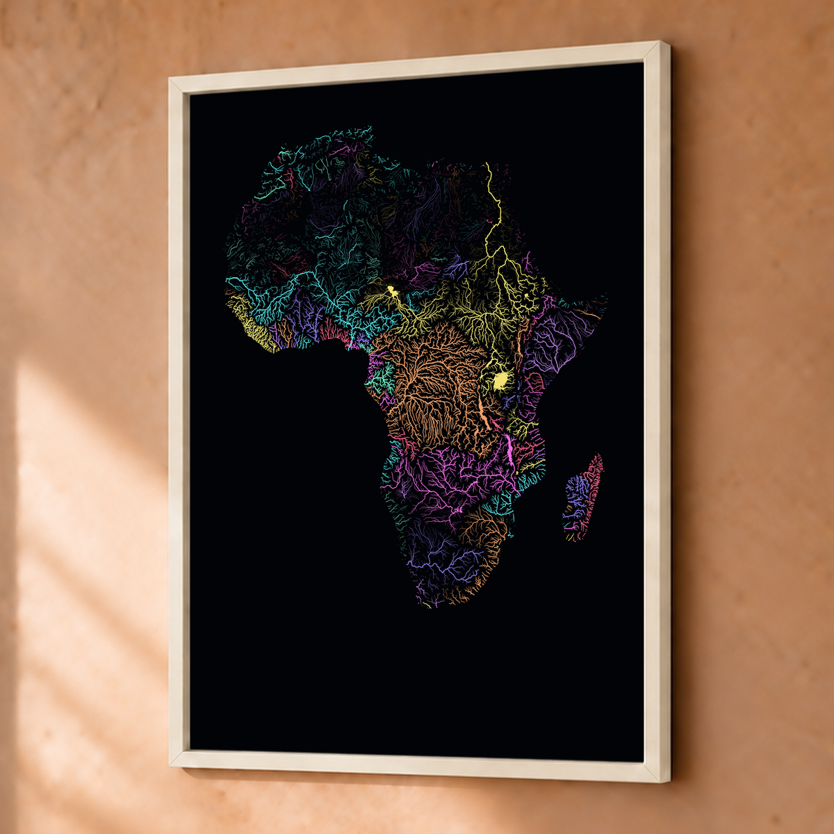 Beautiful Rivers — África — Neon por território, Fine art emoldurado · 30 × 40 cm, Branco · Sem margem