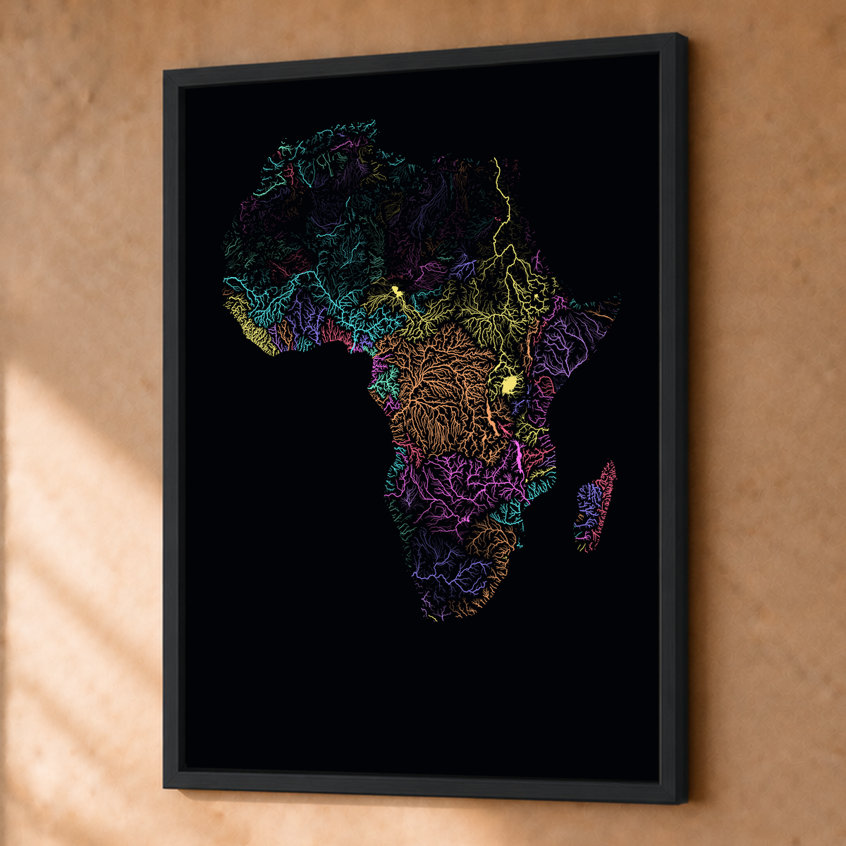 Beautiful Rivers — África — Neon por território, Fine art emoldurado · 45 × 60 cm, Preto · Sem margem