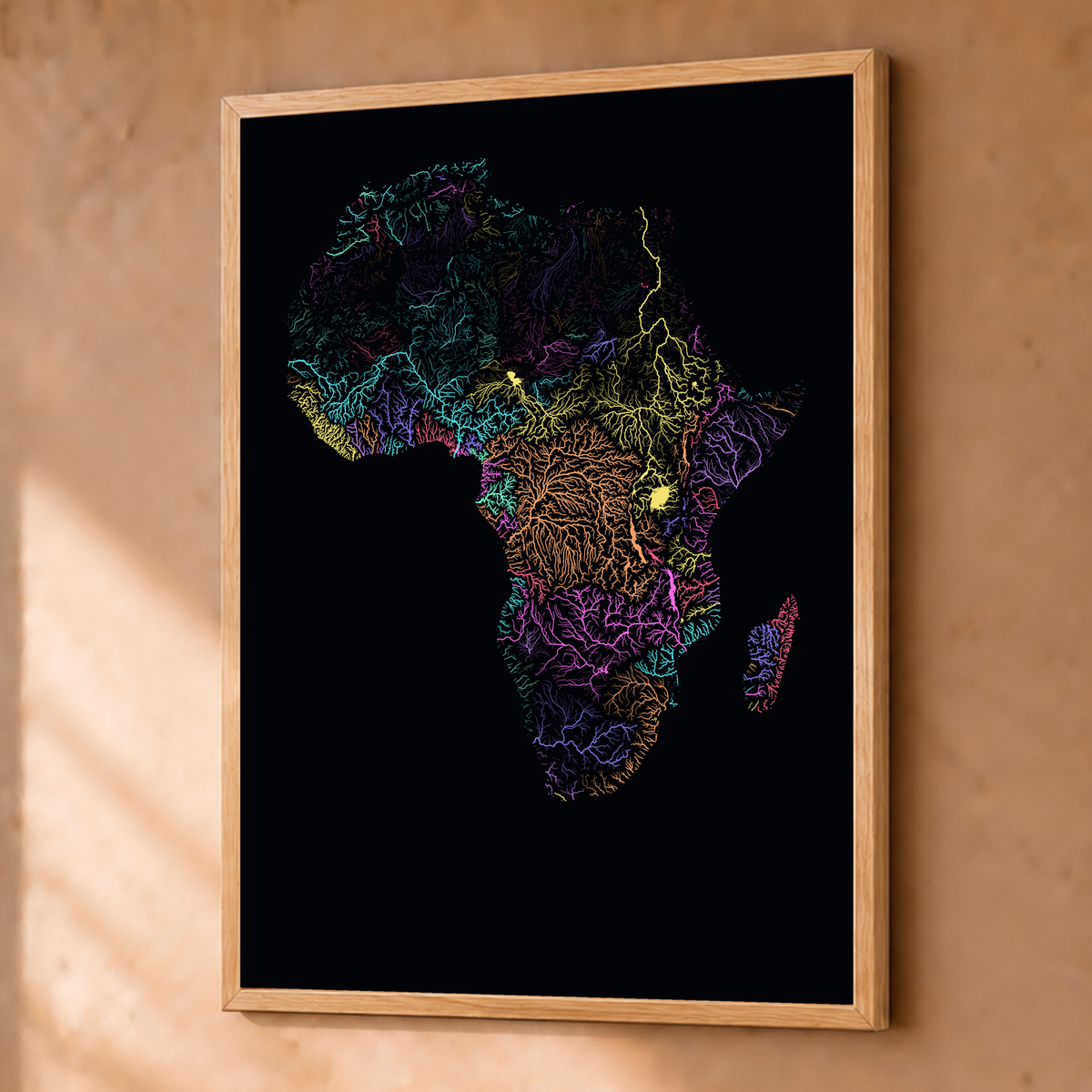Beautiful Rivers — África — Neon por território, Fine art emoldurado · 45 × 60 cm, Natural · Sem margem