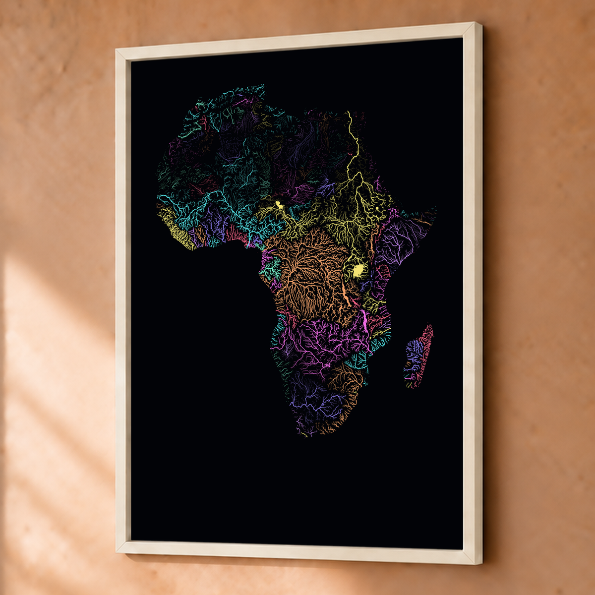 Beautiful Rivers — África — Neon por território, Fine art emoldurado · 45 × 60 cm, Branco · Sem margem
