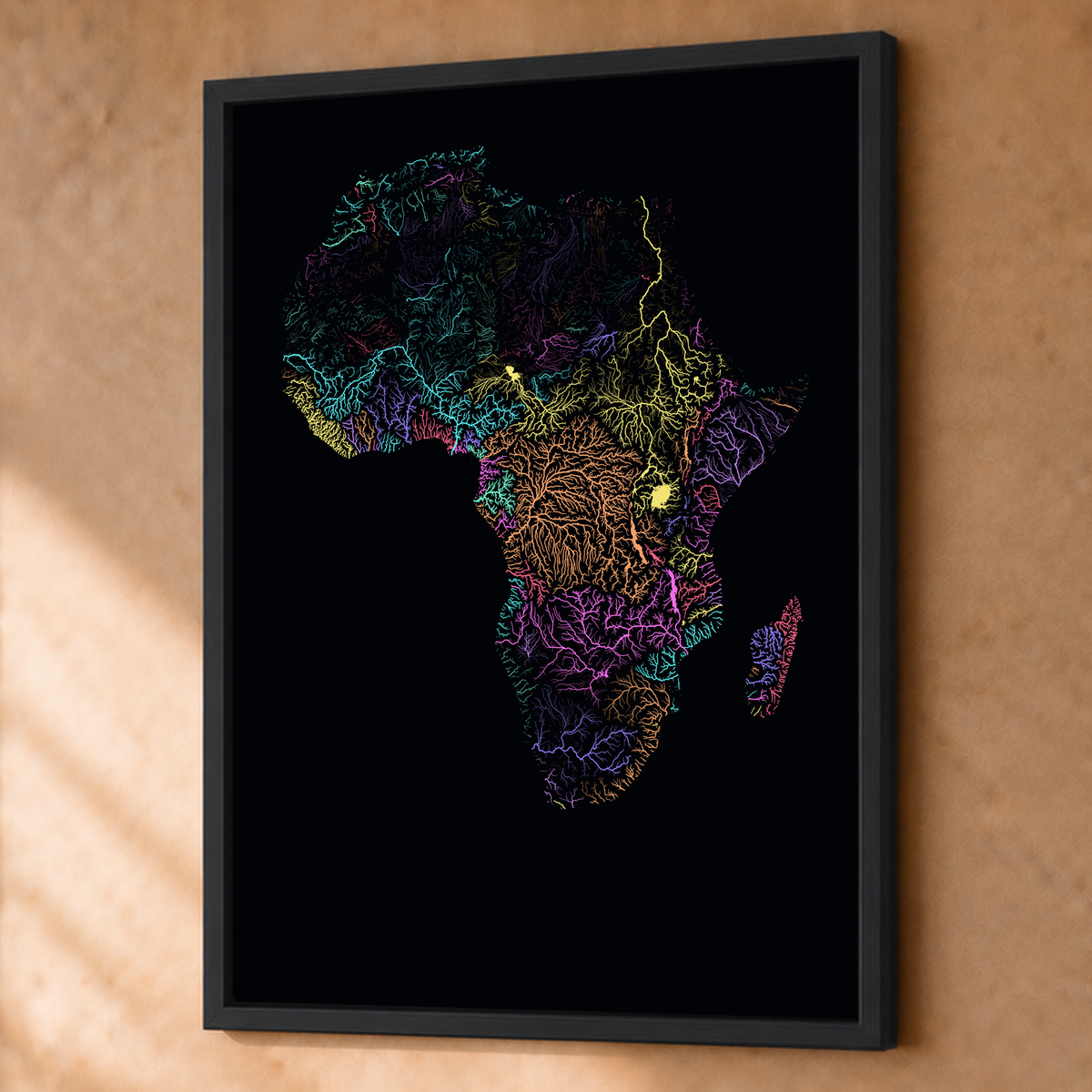 Beautiful Rivers — África — Neon por território, Fine art emoldurado · 60 × 80 cm, Preto · Sem margem