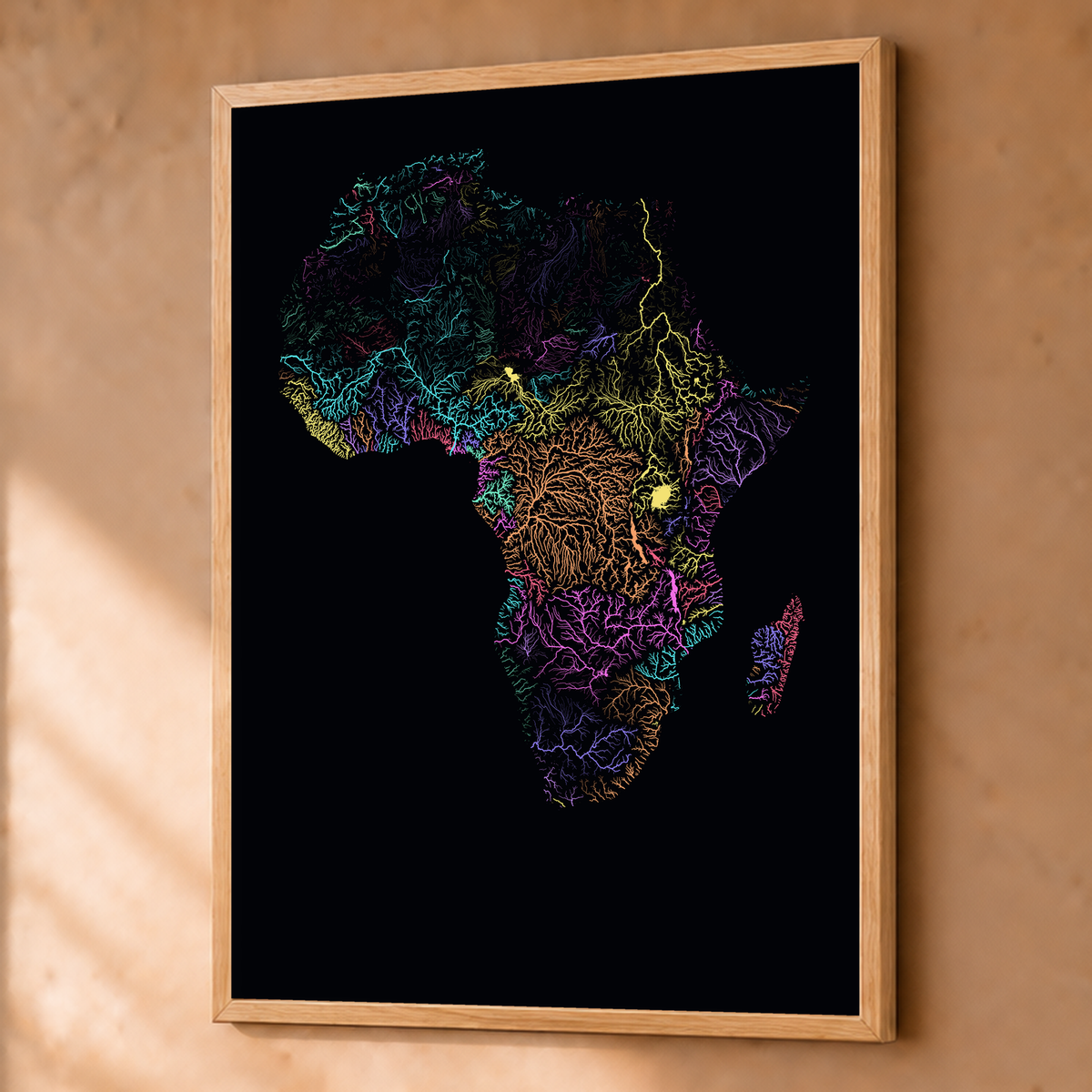 Beautiful Rivers — África — Neon por território, Fine art emoldurado · 60 × 80 cm, Natural · Sem margem
