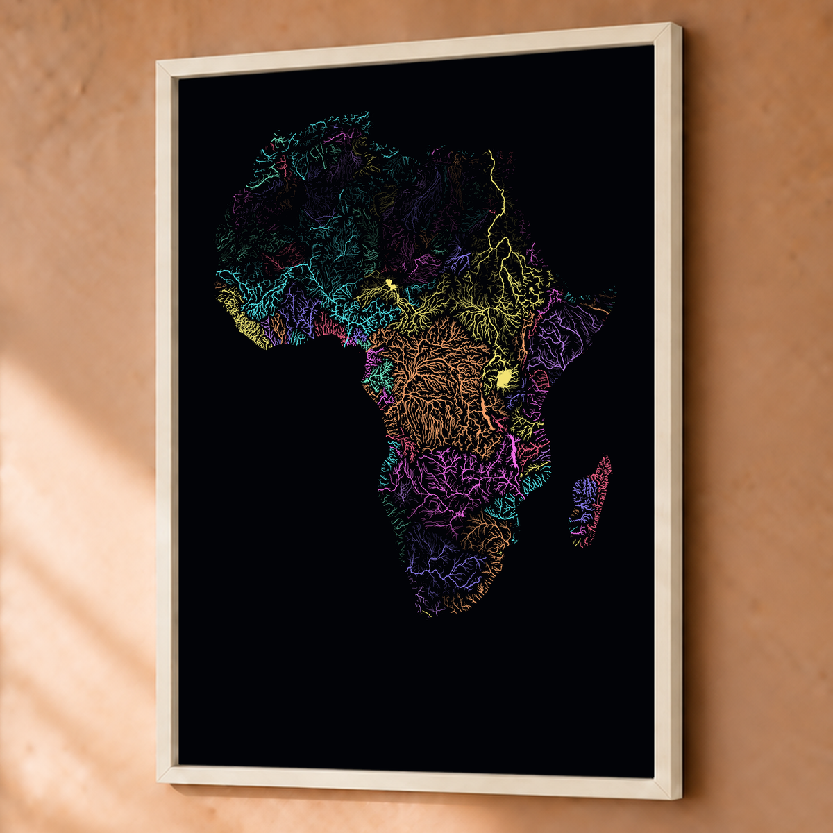Beautiful Rivers — África — Neon por território, Fine art emoldurado · 60 × 80 cm, Branco · Sem margem