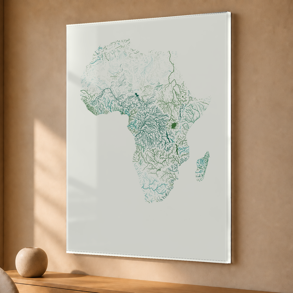Beautiful Rivers — África — Verde jade e porcelana, Acrílico · 30 × 40 cm, Sem margem