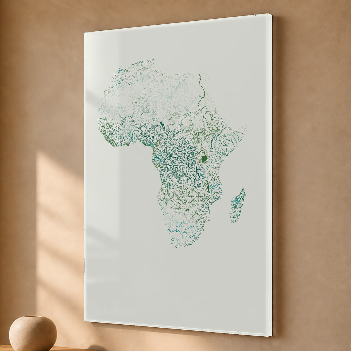 Beautiful Rivers — África — Verde jade e porcelana, Acrílico · 40 × 60 cm, Sem margem