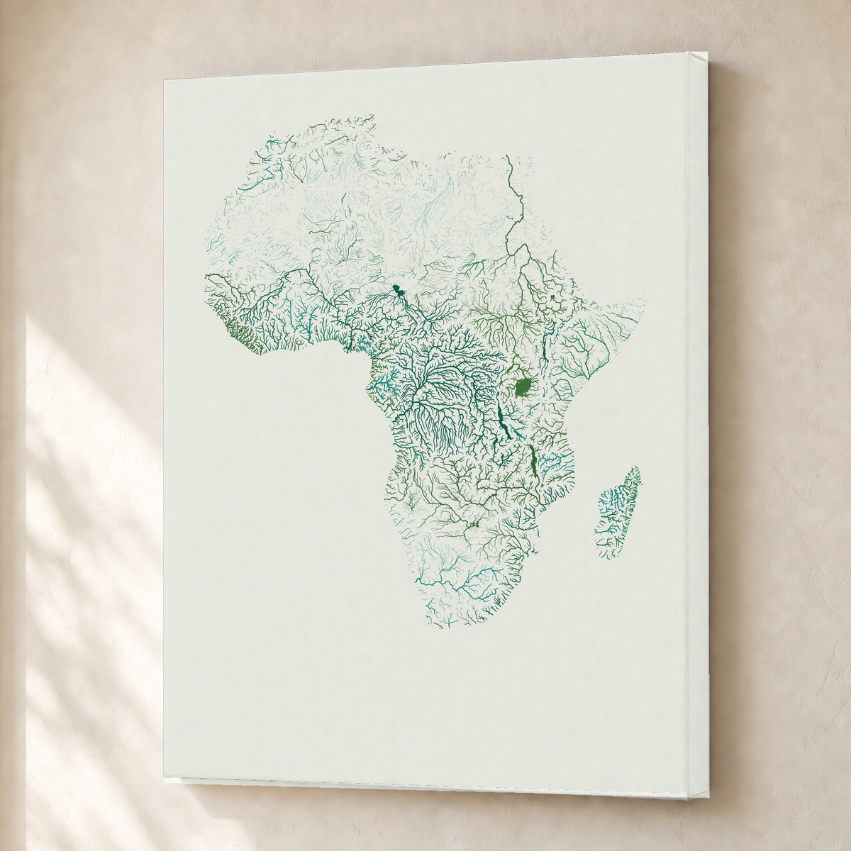 Beautiful Rivers — África — Verde jade e porcelana, Canvas · 30 × 40 cm, Sem margem