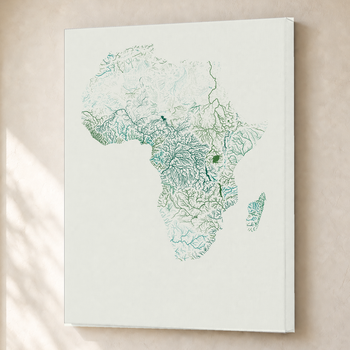 Beautiful Rivers — África — Verde jade e porcelana, Canvas · 45 × 60 cm, Sem margem
