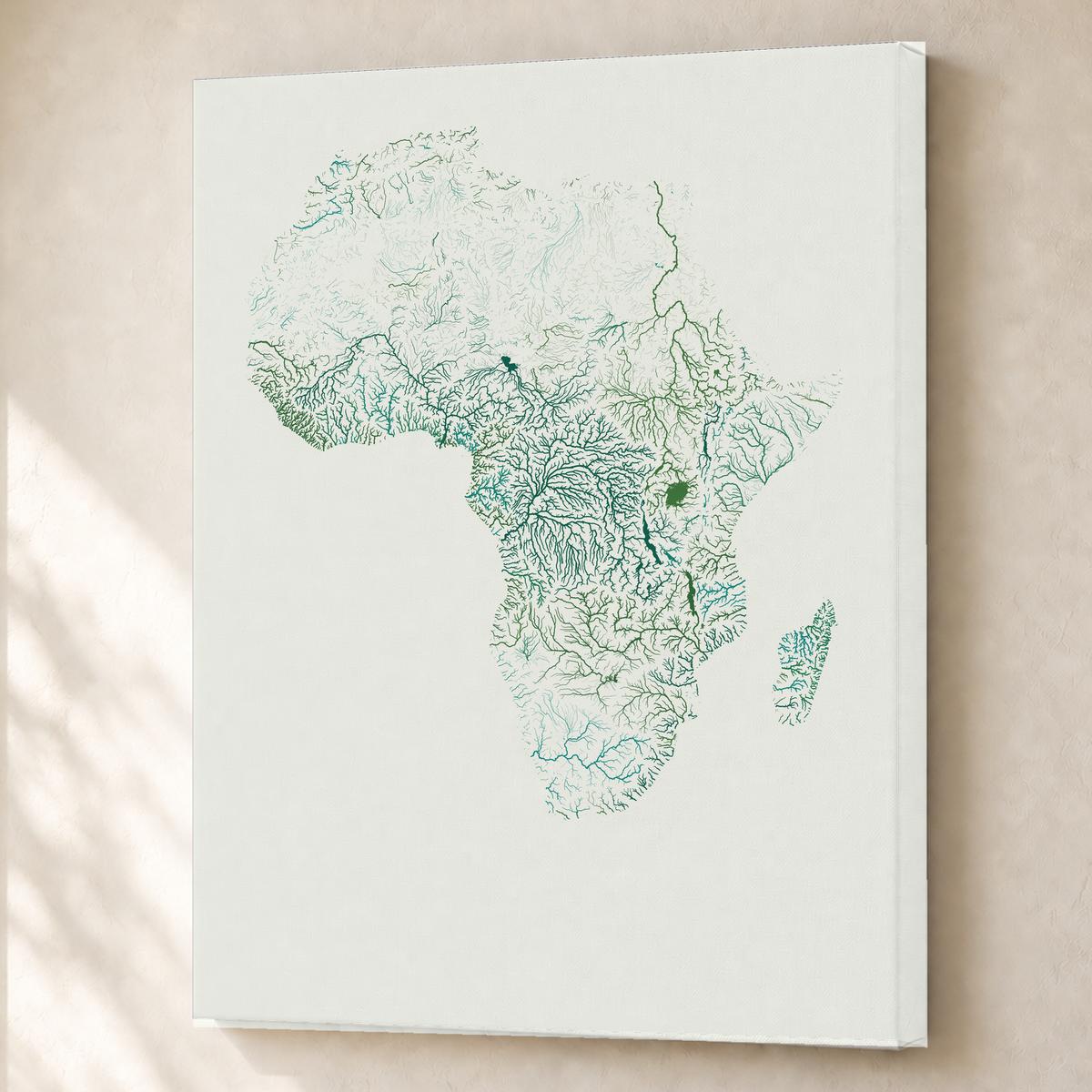 Beautiful Rivers — África — Verde jade e porcelana, Canvas · 60 × 80 cm, Sem margem