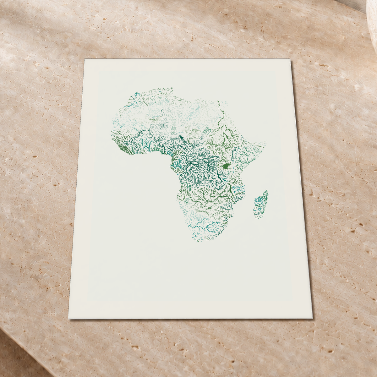 Beautiful Rivers — África — Verde jade e porcelana, Impressão fine art · 30 × 40 cm, Margem branca