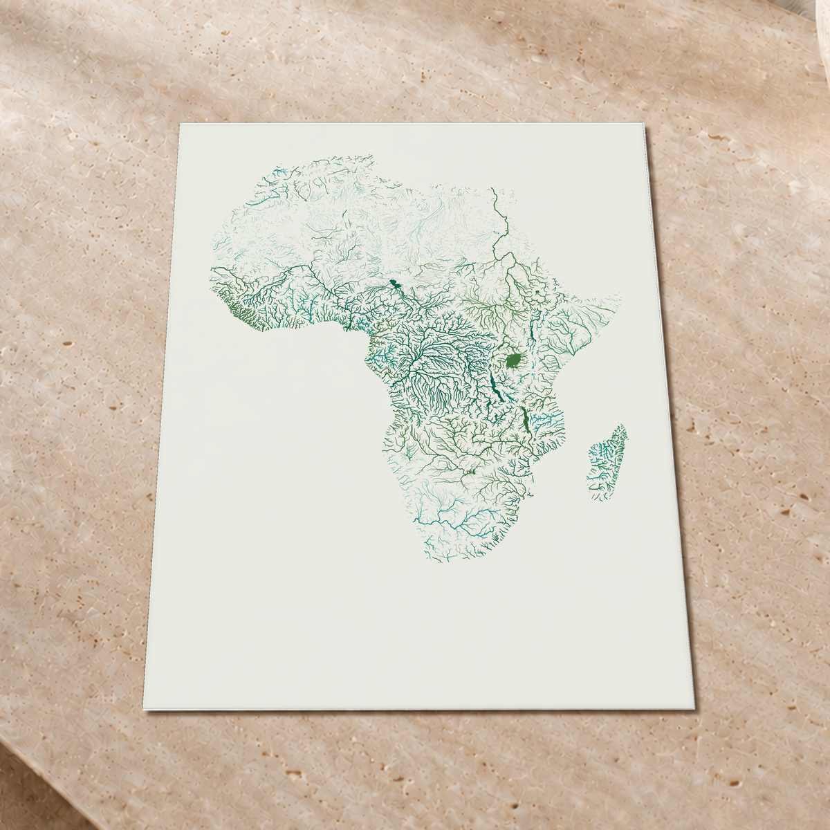 Beautiful Rivers — África — Verde jade e porcelana, Impressão fine art · 45 × 60 cm, Sem margem