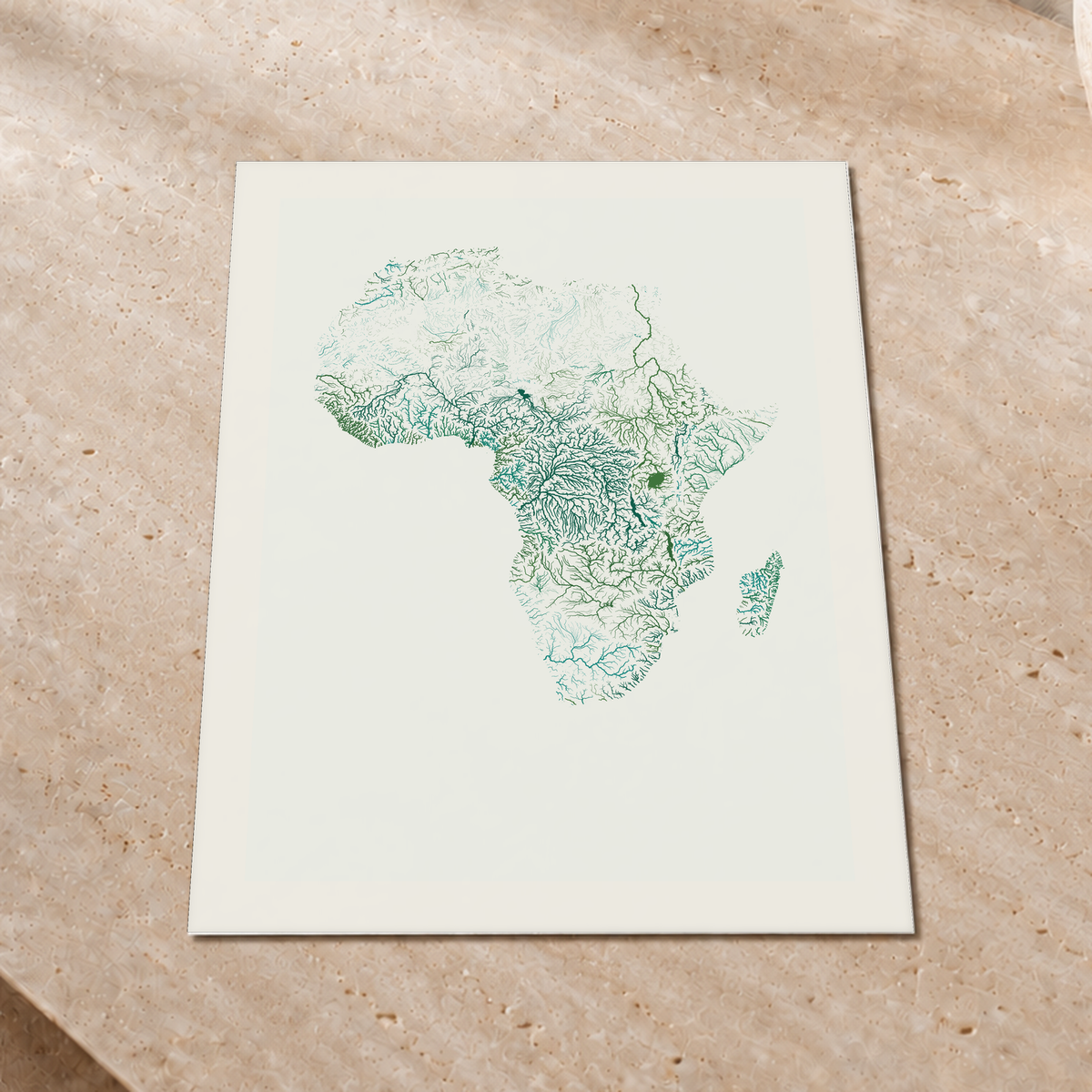 Beautiful Rivers — África — Verde jade e porcelana, Impressão fine art · 45 × 60 cm, Margem branca