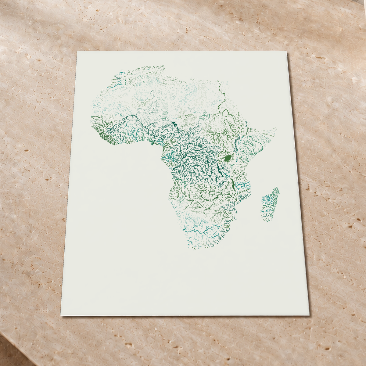 Beautiful Rivers — África — Verde jade e porcelana, Impressão fine art · 60 × 80 cm, Sem margem