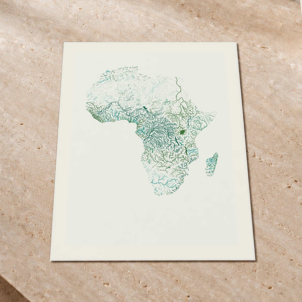 Beautiful Rivers — África — Verde jade e porcelana, Impressão fine art · 60 × 80 cm, Margem branca