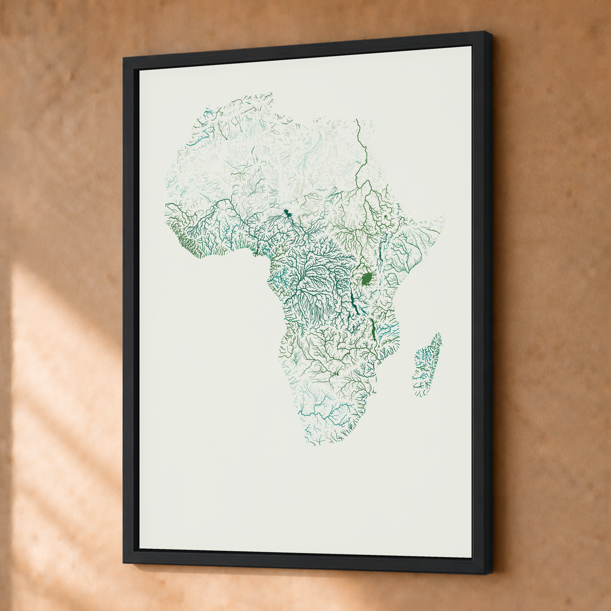 Beautiful Rivers — África — Verde jade e porcelana, Fine art emoldurado · 30 × 40 cm, Preto · Sem margem