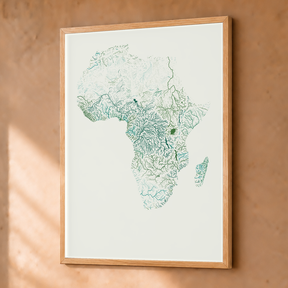 Beautiful Rivers — África — Verde jade e porcelana, Fine art emoldurado · 30 × 40 cm, Natural · Sem margem