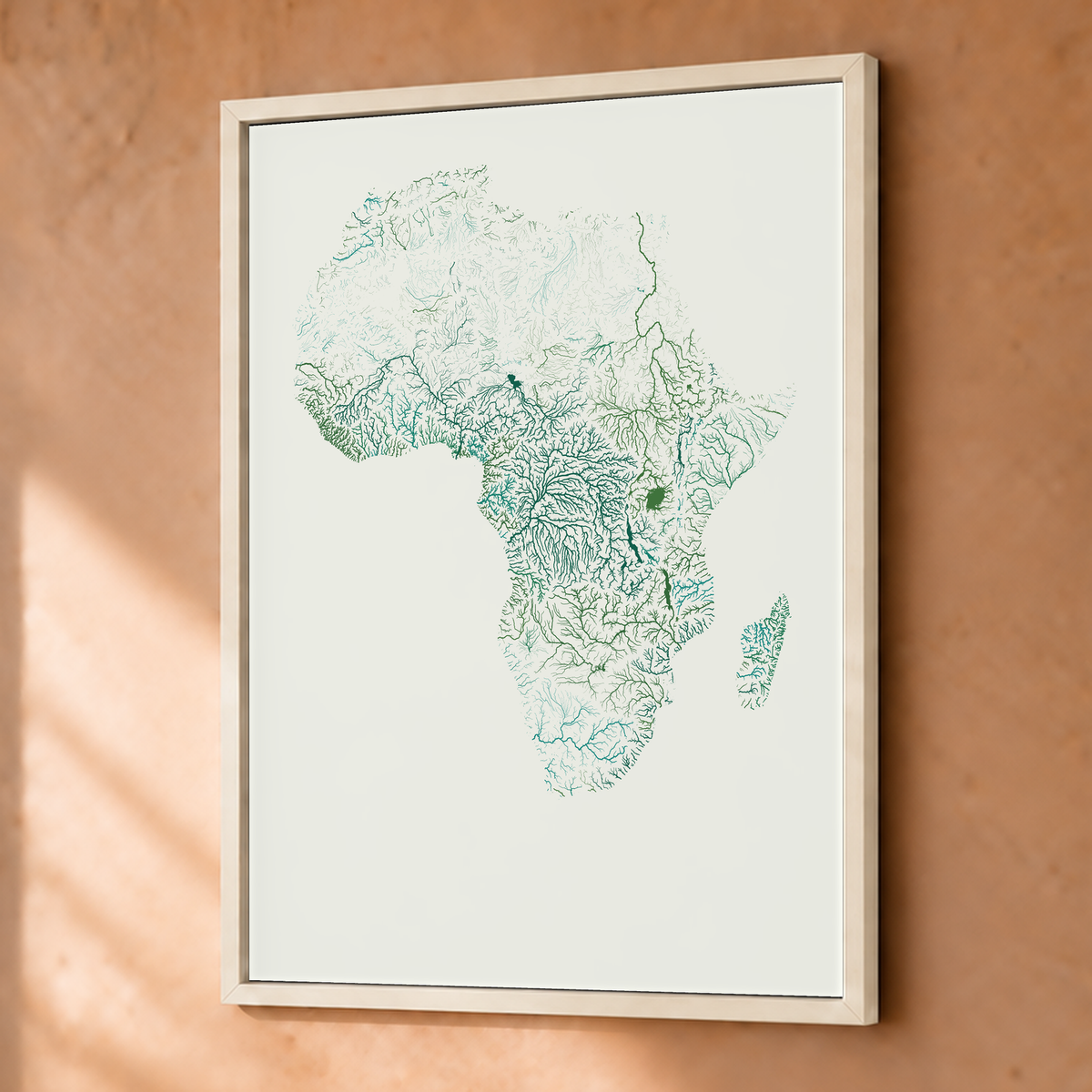 Beautiful Rivers — África — Verde jade e porcelana, Fine art emoldurado · 30 × 40 cm, Branco · Sem margem