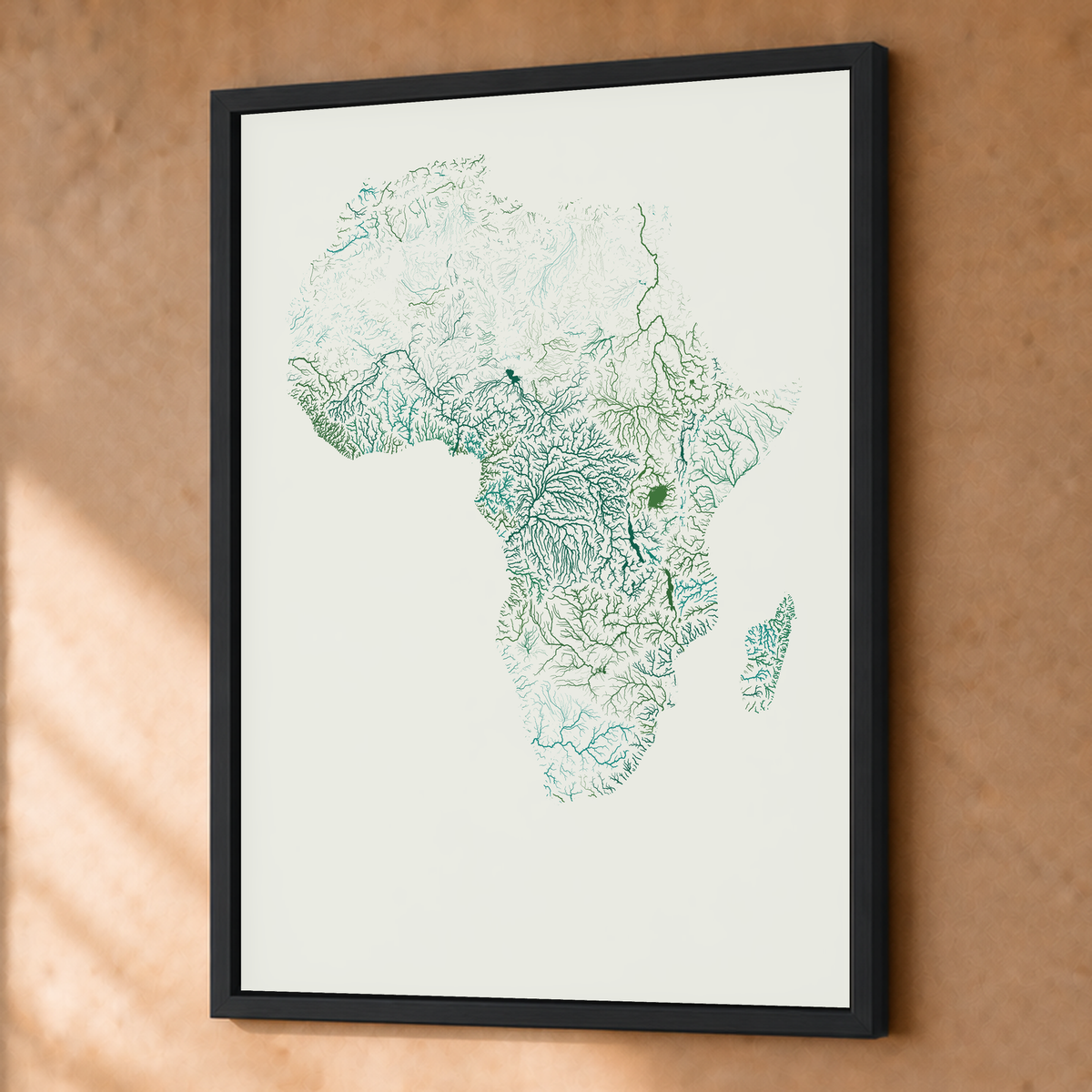 Beautiful Rivers — África — Verde jade e porcelana, Fine art emoldurado · 45 × 60 cm, Preto · Sem margem