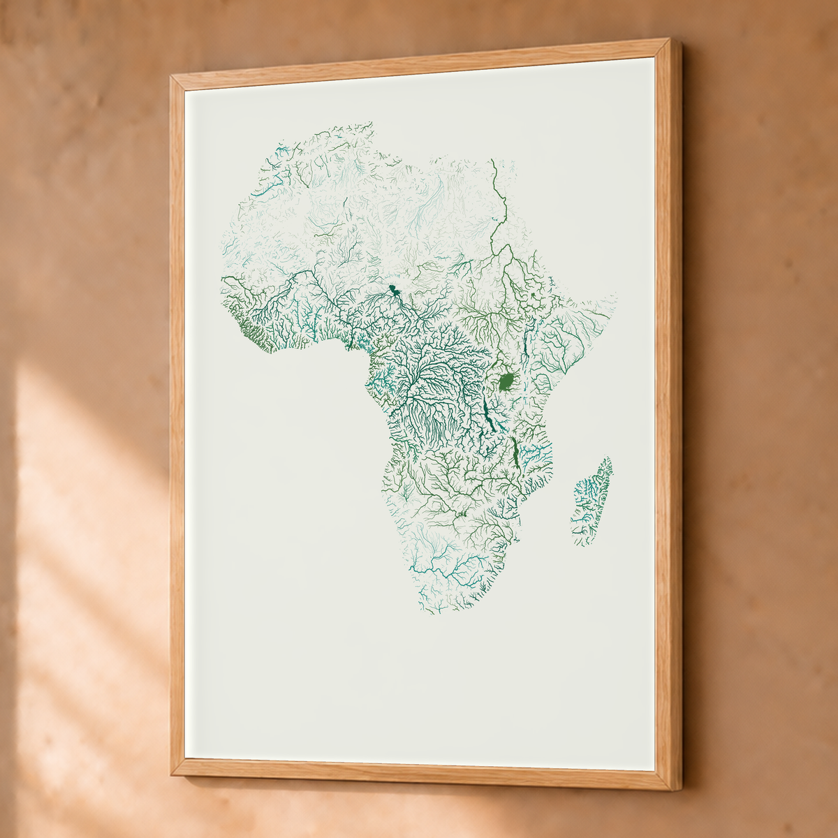 Beautiful Rivers — África — Verde jade e porcelana, Fine art emoldurado · 45 × 60 cm, Natural · Sem margem