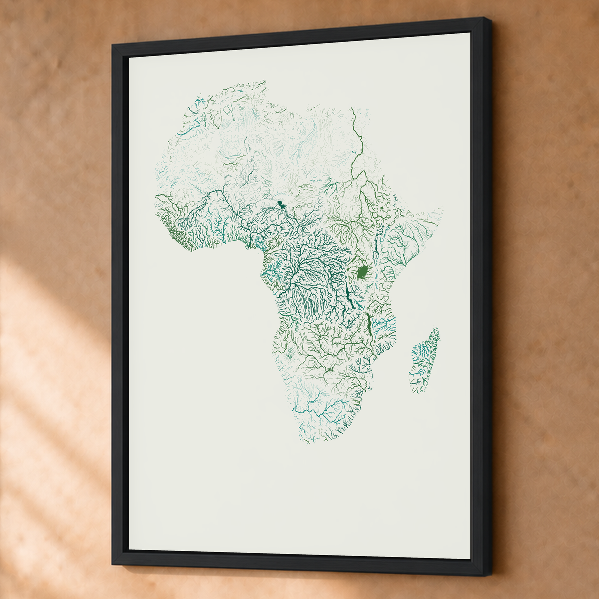 Beautiful Rivers — África — Verde jade e porcelana, Fine art emoldurado · 60 × 80 cm, Preto · Sem margem