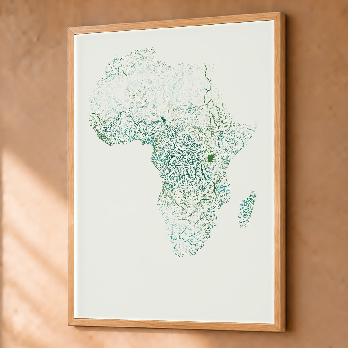 Beautiful Rivers — África — Verde jade e porcelana, Fine art emoldurado · 60 × 80 cm, Natural · Sem margem