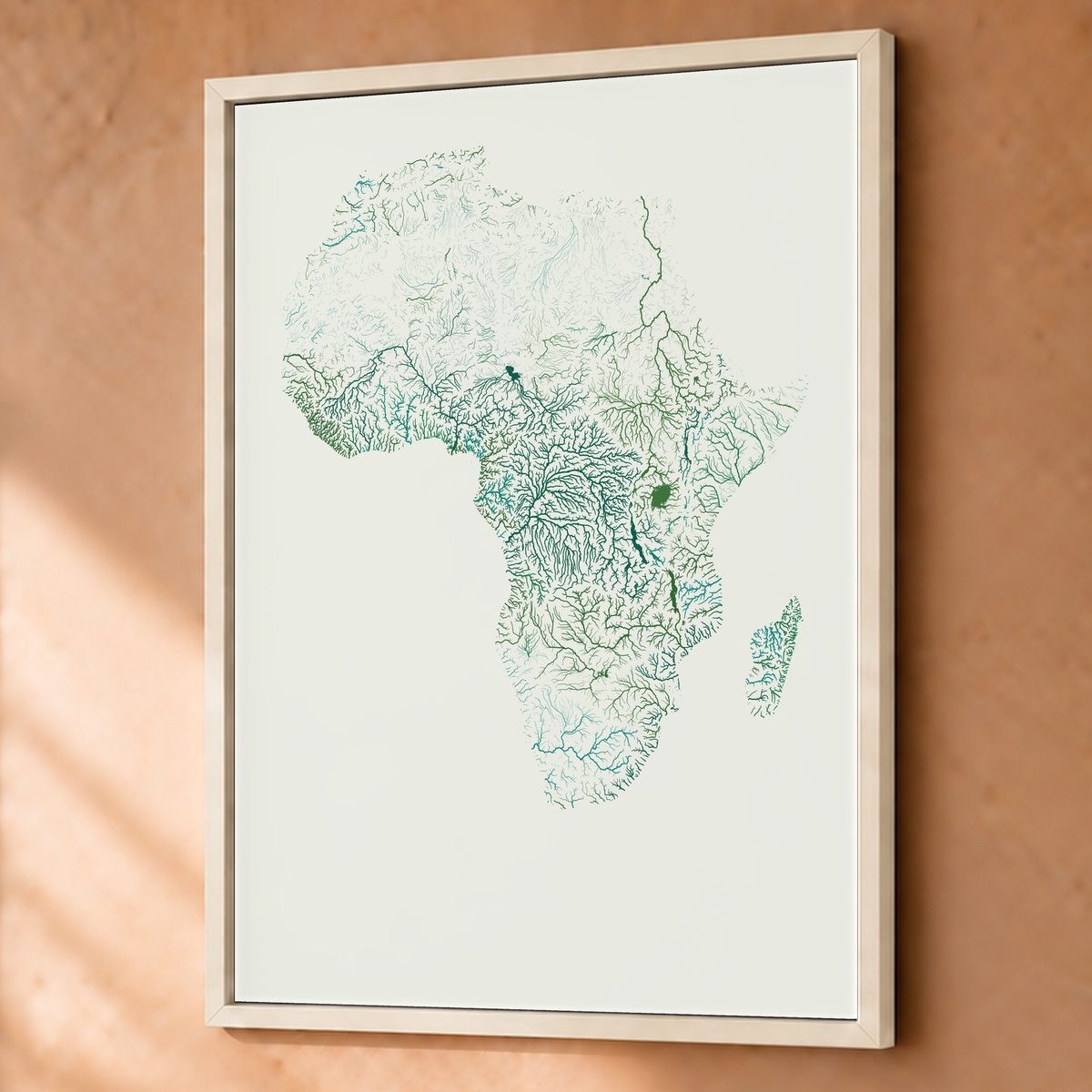 Beautiful Rivers — África — Verde jade e porcelana, Fine art emoldurado · 60 × 80 cm, Branco · Sem margem
