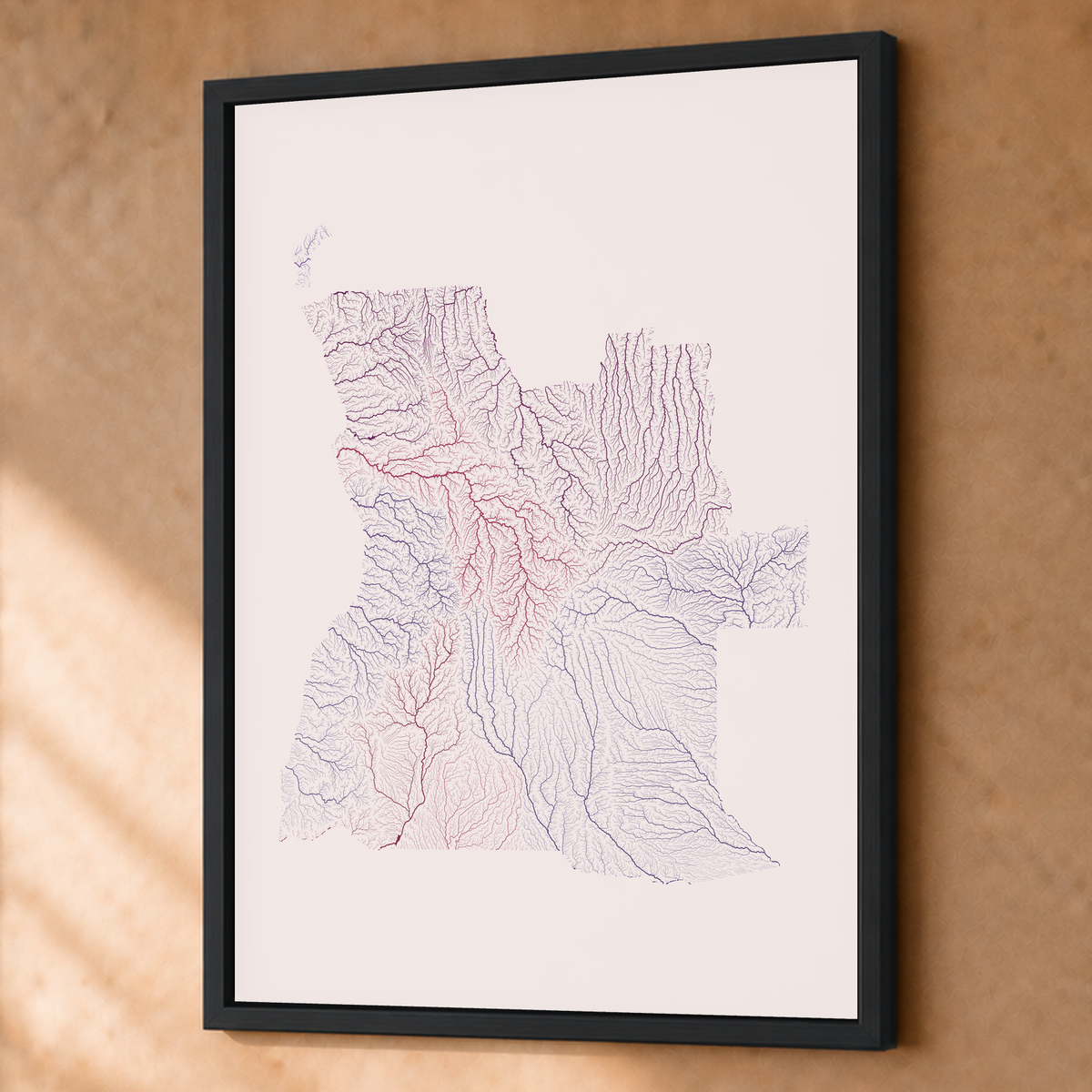 Quadro dos rios de Angola — Ameixa e rosé, Preto · Sem margem — Fine art emoldurado — 3x4