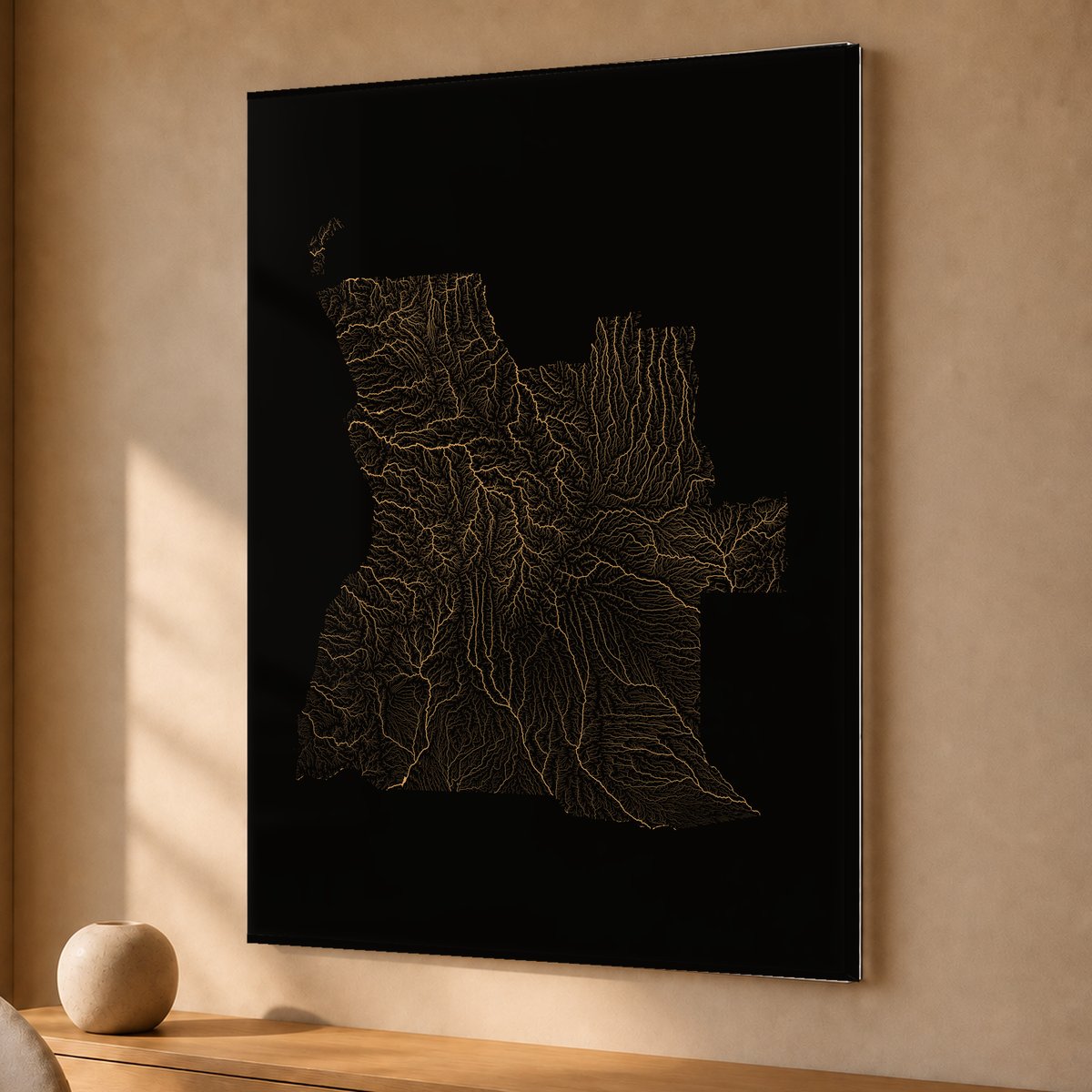 Quadro dos rios de Angola — Cobre, Sem margem — Acrílico — 3x4